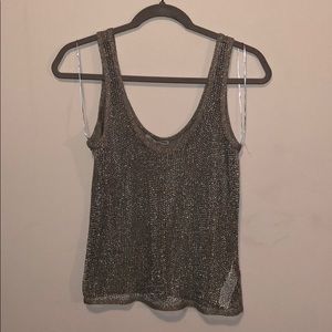 Zara Silver Glitter Mesh Front Tank Top. Sz: S